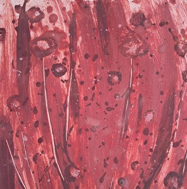Mohnfeld Abstracte Darstellung mit roten und rosafarbenen Farbtönen und feuchten Spritzern.