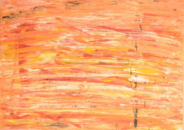 Hintergrund in orange mit kräftigen, geschwungenen Strukturen und Texturen.